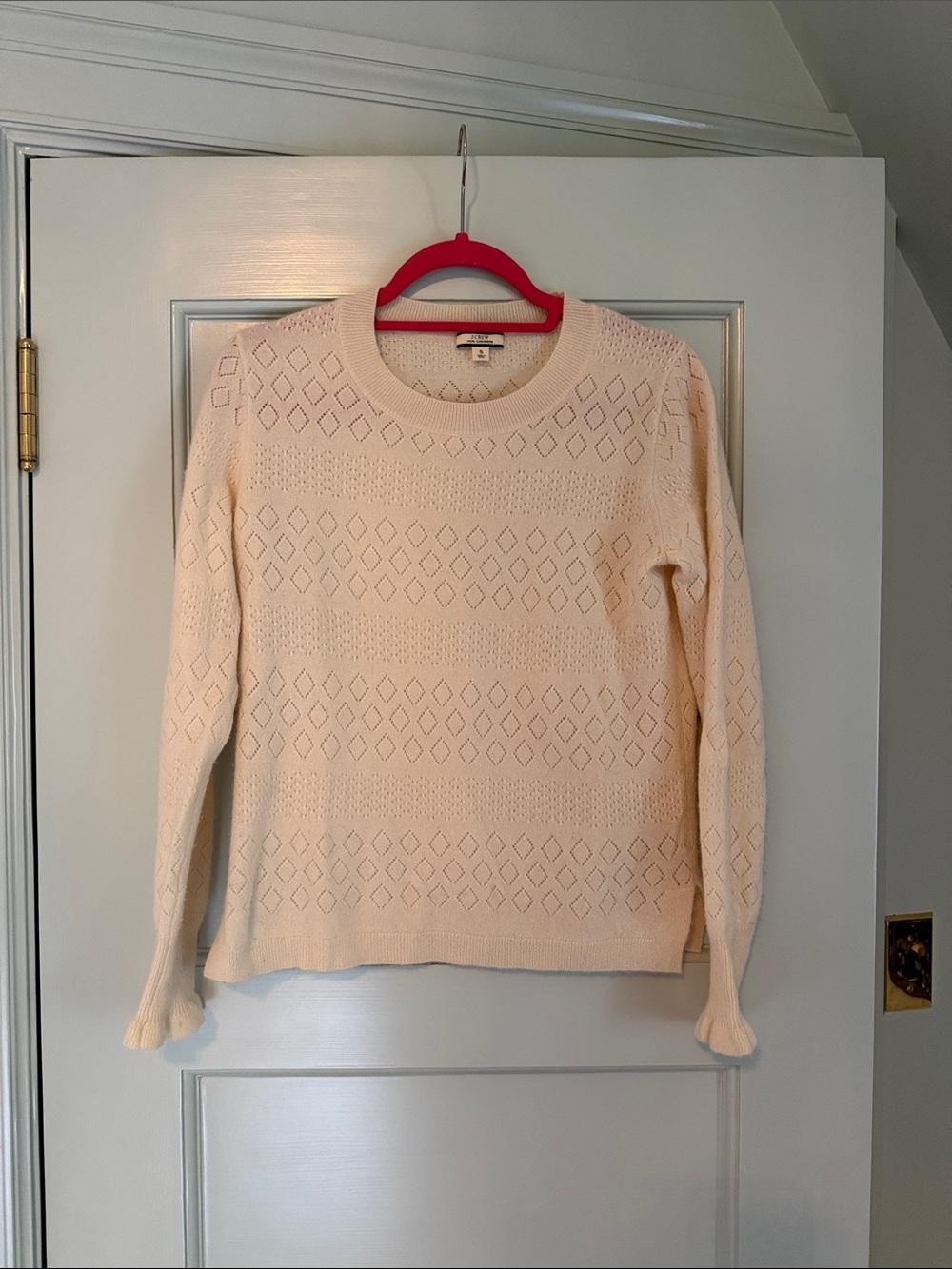 J. Crew Cream Openwork Crewneck Sweater